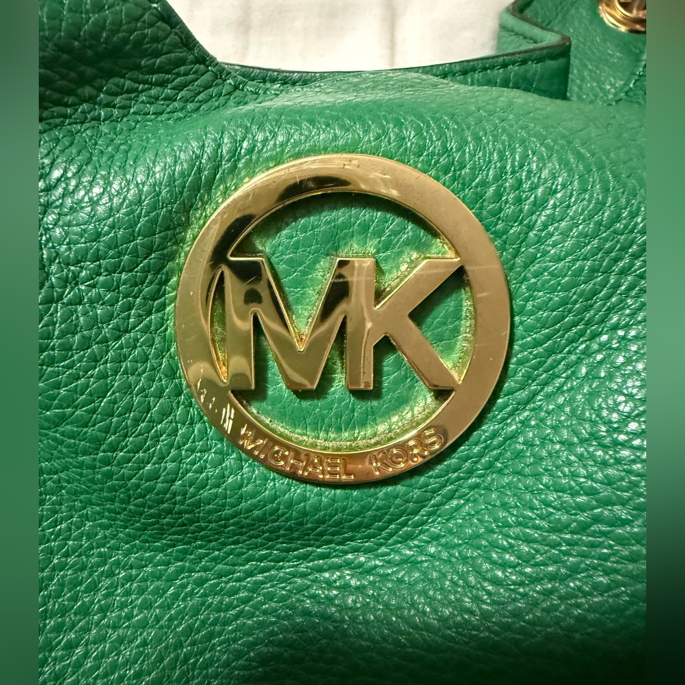 Michael Kors Emerald Leather Handbag with Gold Logo